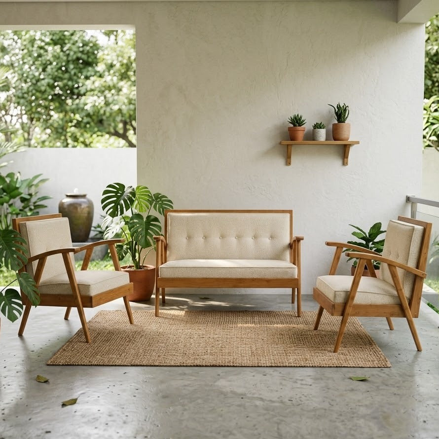 Kagumi - Ajeg - Kursi Teras Jengki 2-1-1 Seater Desain Retro / Kursi Set Kayu Jengki Dudukan Empuk Untuk Ruang Tamu Minimalis - gambar 2