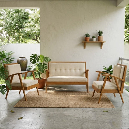 Kagumi - Ajeg - Kursi Teras Jengki 2-1-1 Seater Desain Retro / Kursi Set Kayu Jengki Dudukan Empuk Untuk Ruang Tamu Minimalis - gambar 2