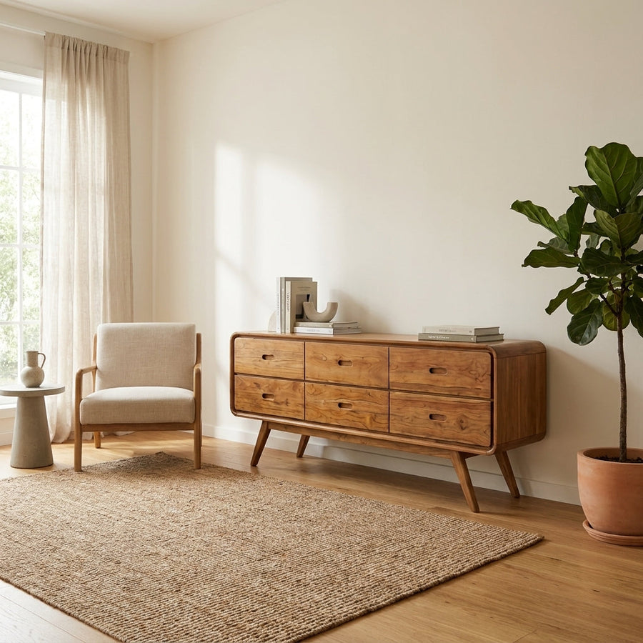 Kagumi - Ajeg - Buffet Yui 6 Laci / Lemari Kayu Jati / Rak Penyimpanan Modern Minimalis - gambar 5