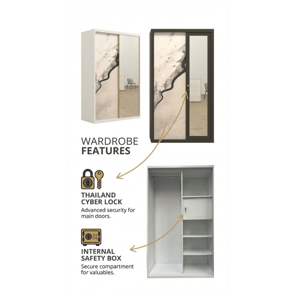 Lemari Pakaian Sliding Door 2 Pintu Jumbo - Lemari Pakaian Full Kaca Cermin Mirror Besar 1 Badan Minimalis Modern - gambar 2