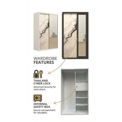 Lemari Pakaian Sliding Door 2 Pintu Jumbo - Lemari Pakaian Full Kaca Cermin Mirror Besar 1 Badan Minimalis Modern - gambar 2