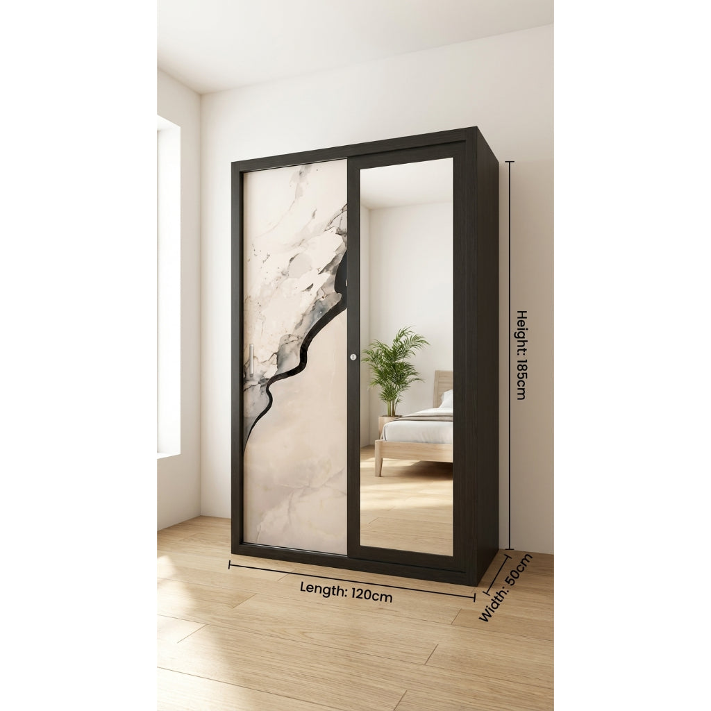 Lemari Pakaian Sliding Door 2 Pintu Jumbo - Lemari Pakaian Full Kaca Cermin Mirror Besar 1 Badan Minimalis Modern - gambar 5