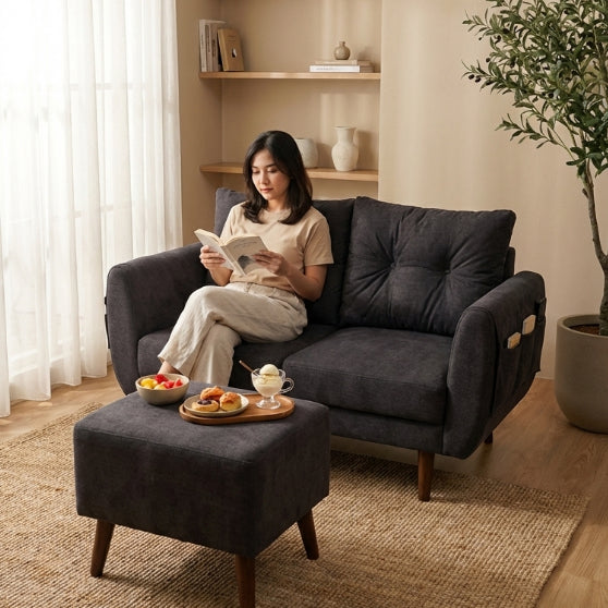 Kinami - Ajeg - Sofa 2 Seater Sudut Kobe Anti Cakar / Sofa 2 Dudukan Minimalis Modern Empuk dan Santai Gaya Japandi - gambar 3