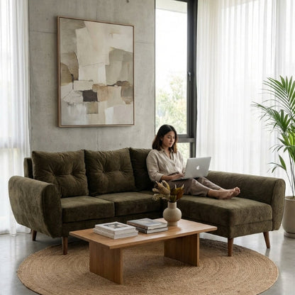 Kinami - Ajeg - Sofa 3 Seater Sudut Kobe Variasi Anti Cakar / Sofa 3 Dudukan Selonjoran dan Lesehan Minimalis Modern / Kursi Empuk Ruang Tamu Aesthetic Gaya Japandi Minimalis Modern Empuk dan Santai Untuk 3 Orang - gambar 4