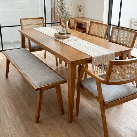 Kagumi - Ajeg - Meja Makan Tami + 1 Bench / Meja Makan Kayu Jati Minimalis Set 4 Kursi + Kursi Panjang - gambar 2