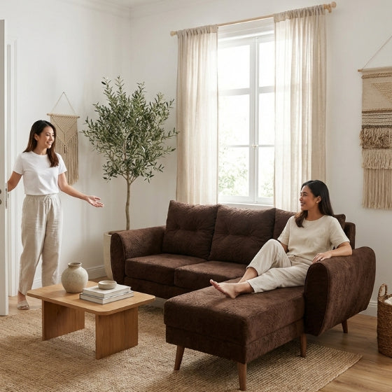 Kinami - Ajeg - Sofa 3 Seater Sudut Kobe Variasi Anti Cakar / Sofa 3 Dudukan Selonjoran dan Lesehan Minimalis Modern / Kursi Empuk Ruang Tamu Aesthetic Gaya Japandi Minimalis Modern Empuk dan Santai Untuk 3 Orang - gambar 6