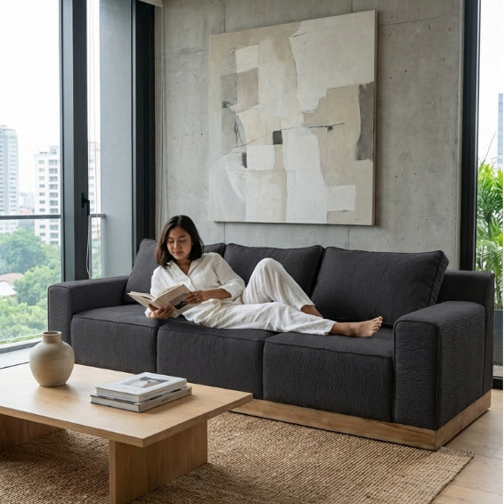 Kinami - Ajeg - Sofa 3 Seater Shizu Anti Cakar / Sofa 3 Dudukan Minimalis Modern Empuk dan Santai Gaya Japandi - gambar 3