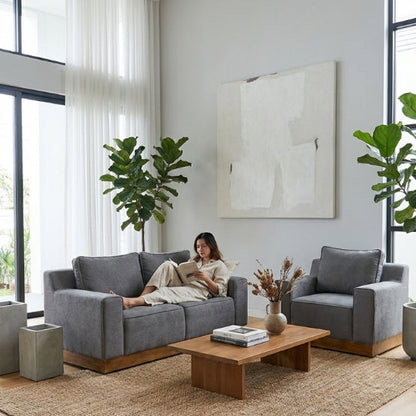 Kinami - Ajeg - Sofa Set 2 dan 1 Seater Shizu Anti Cakar / Sofa 2 dan 1 Dudukan Untuk Ruang Tamu Minimalis Modern / Kursi Empuk dan Santai Gaya Japandi Untuk 2 dan 1 Orang - gambar 3
