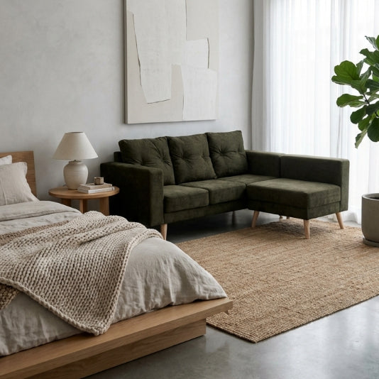 Kinami - Ajeg - Sofa 3 Seater Sudut Variasi Chio / Sofa Untuk 3 Orang Desain Modern Minimalis / Sofa Sudut 3 Dudukan Full Busa Untuk Selonjoran - gambar 5