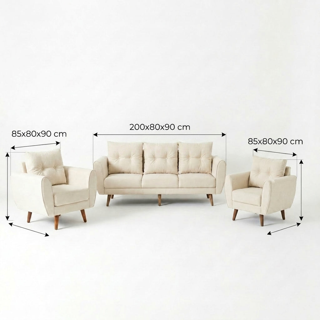 Kinami - Ajeg - Sofa Set 3-1-1 Seater Kobe Anti Cakar / Sofa Untuk Ruang Tamu Minimalis Modern / Kursi Empuk dan Santai Gaya Japandi - gambar 8