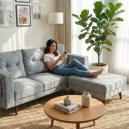 Kinami - Ajeg - Sofa 3 Seater Sudut Chio / Sofa Untuk 3 Orang Desain Modern Minimalis / Sofa Sudut 3 Dudukan Full Busa Untuk Selonjoran - gambar 6