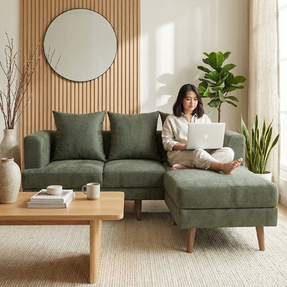 Kinami - Ajeg - Sofa 3 Seater Sudut Spica Anti Cakar / Sofa Untuk 3 Orang Gaya Japandi Minimalis Modern Empuk dan Santai - gambar 4