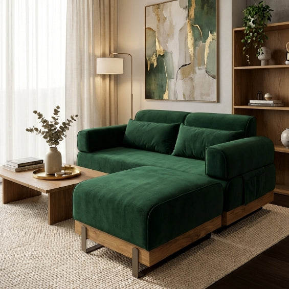 Kinami - Ajeg Sofa 2 Seater Sudut  Monza Sandaran Adjustable / Sofa 2 Dudukan Selonjoran Minimalis Modern / Dudukan  Ruang Tamu Aesthetic Untuk 2 Orang Armrest Modular Bongkar Pasang - gambar 1
