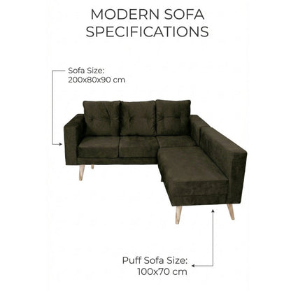 Kinami - Ajeg - Sofa 3 Seater Sudut Variasi Chio / Sofa Untuk 3 Orang Desain Modern Minimalis / Sofa Sudut 3 Dudukan Full Busa Untuk Selonjoran - gambar 3