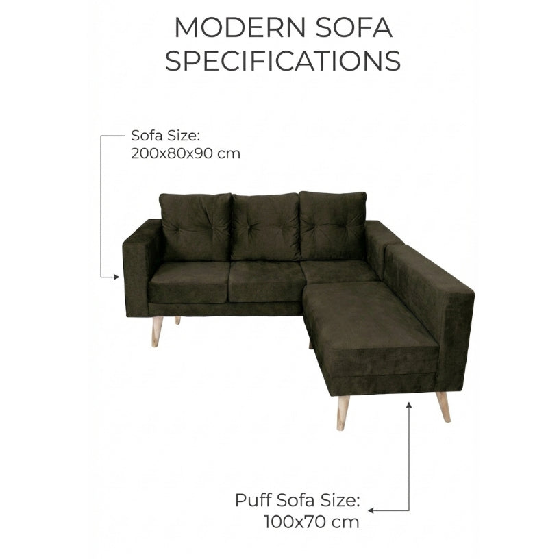 Kinami - Ajeg - Sofa 3 Seater Sudut Variasi Chio / Sofa Untuk 3 Orang Desain Modern Minimalis / Sofa Sudut 3 Dudukan Full Busa Untuk Selonjoran - gambar 3