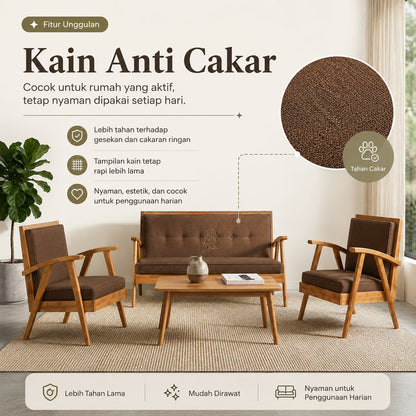 Kagumi - Ajeg - Kursi Teras Jengki 2-1-1 Seater Desain Retro / Kursi Set Kayu Jengki Dudukan Empuk Untuk Ruang Tamu Minimalis - gambar 3