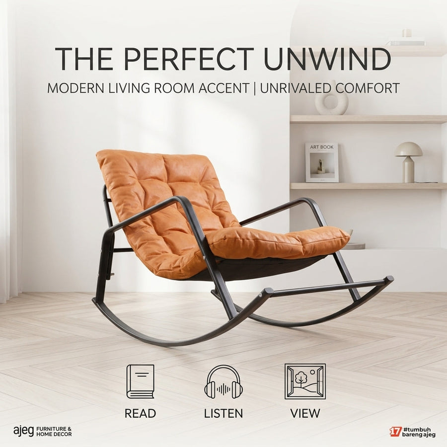 Kinami - Ajeg - Kursi Goyang Rocker Minimalis / Kursi Outdoor Untuk Balkon dan Teras Ruang Tamu - gambar 6