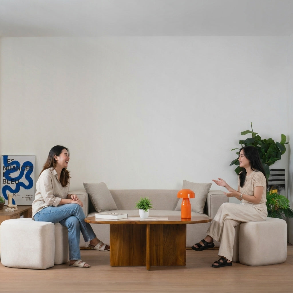 Kagumi - Ajeg - Meja Tamu Kayu Moana / Coffee Table Plus Set Stool Kotak Minimalis - gambar 2