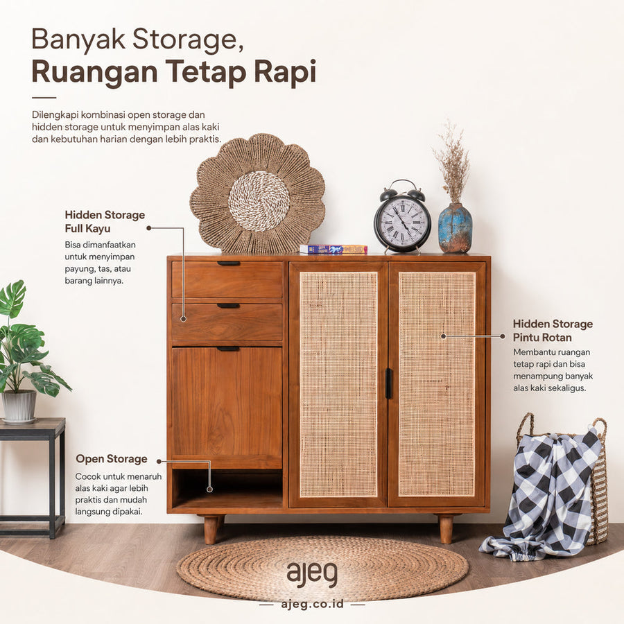 Kagumi - Ajeg - Rak Sepatu Tertutup dan Terbuka Gina G2 / Lemari Sepatu Sandal Minimalis Modern dengan Kapasitas Besar - gambar 3
