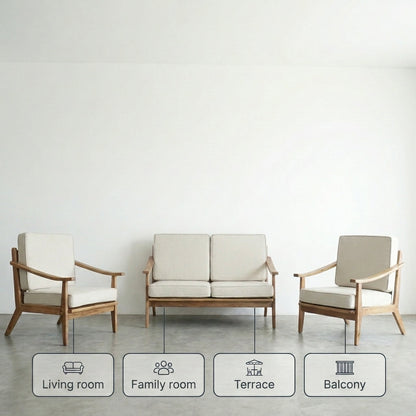 Kagumi - Ajeg - Kursi Teras Kurata 2-1-1 Seater Desain Retro / Kursi Set Kayu Dudukan Empuk Untuk Ruang Tamu Minimalis - gambar 5