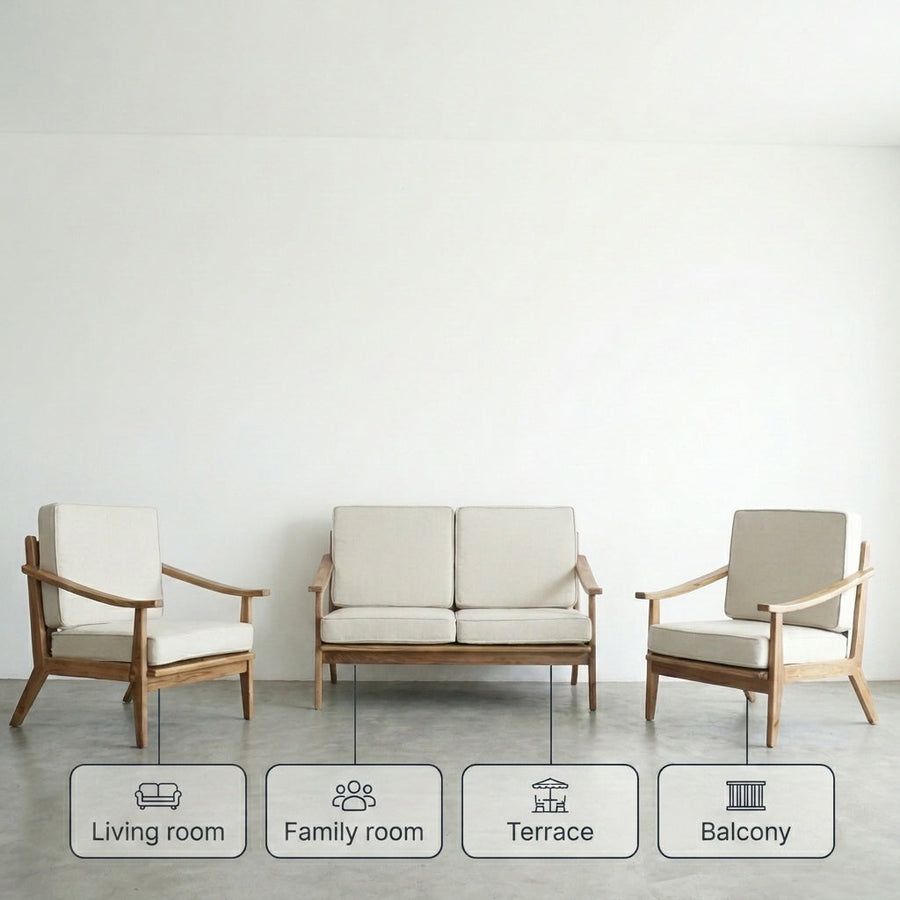 Kagumi - Ajeg - Kursi Teras Kurata 2-1-1 Seater Desain Retro / Kursi Set Kayu Dudukan Empuk Untuk Ruang Tamu Minimalis - gambar 5