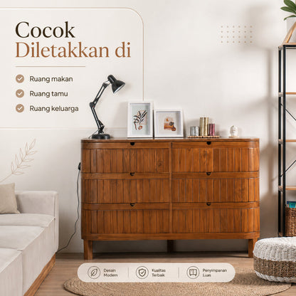 Kagumi - Ajeg - Buffet 6 Laci Noa N2 / Lemari Kayu Jati / Rak Penyimpanan Modern Minimalis - gambar 3