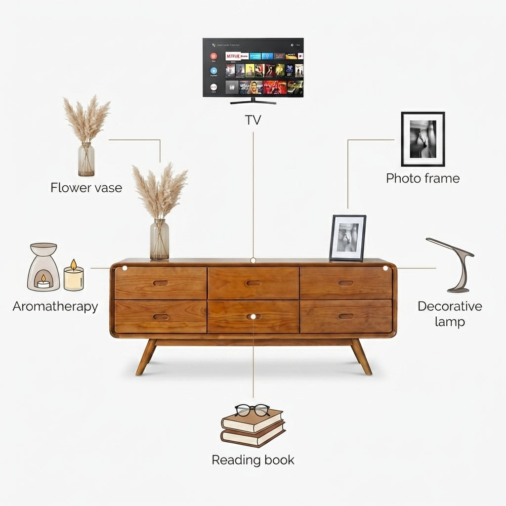 Kagumi - Ajeg - Buffet Yui 6 Laci / Lemari Kayu Jati / Rak Penyimpanan Modern Minimalis - gambar 4