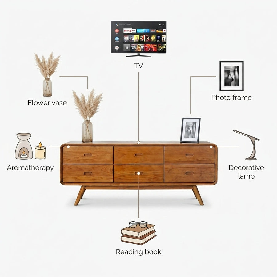 Kagumi - Ajeg - Buffet Yui 6 Laci / Lemari Kayu Jati / Rak Penyimpanan Modern Minimalis - gambar 4