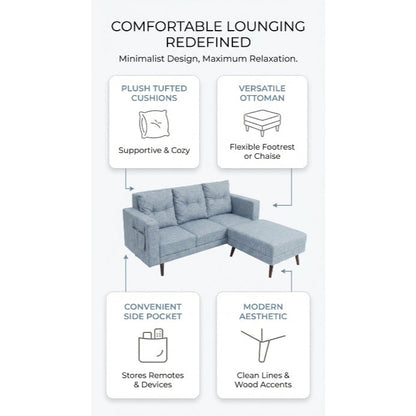 Kinami - Ajeg - Sofa 3 Seater Sudut Chio / Sofa Untuk 3 Orang Desain Modern Minimalis / Sofa Sudut 3 Dudukan Full Busa Untuk Selonjoran - gambar 5