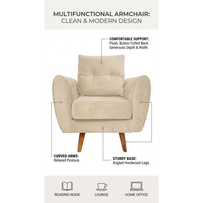 Kinami - Ajeg - Sofa 1 Seater Kobe Anti Cakar / Sofa 1 Dudukan Minimalis Modern / Kursi Empuk Ruang Tamu Aesthetic - gambar 7