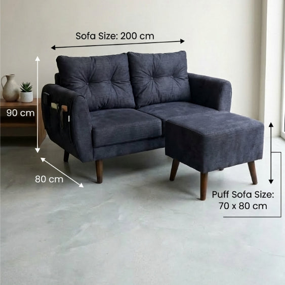 Kinami - Ajeg - Sofa 2 Seater Sudut Kobe Anti Cakar / Sofa 2 Dudukan Minimalis Modern Empuk dan Santai Gaya Japandi - gambar 8