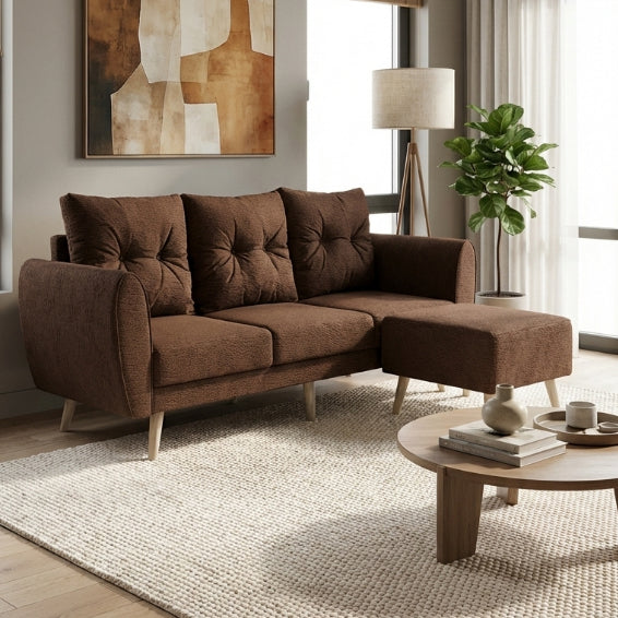 Kinami - Ajeg - Sofa 3 Seater Sudut Kobe Standar Anti Cakar / Sofa 3 Dudukan Selonjoran dan Lesehan Minimalis Modern / Kursi Empuk Ruang Tamu Aesthetic Gaya Japandi Minimalis Modern Empuk dan Santai Untuk 3 Orang - gambar 1