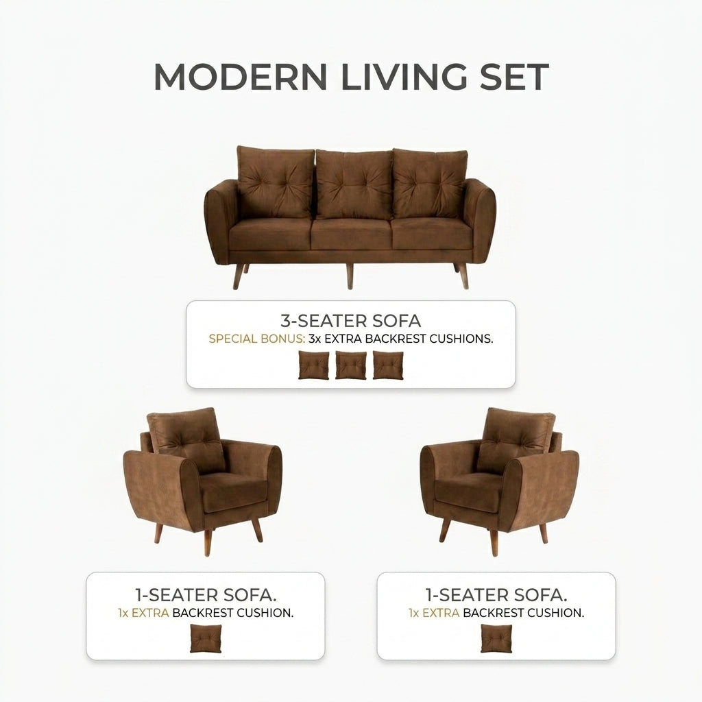 Kinami - Ajeg - Sofa Set 3-1-1 Seater Kobe Anti Cakar / Sofa Untuk Ruang Tamu Minimalis Modern / Kursi Empuk dan Santai Gaya Japandi - gambar 5