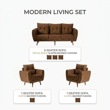 Kinami - Ajeg - Sofa Set 3-1-1 Seater Kobe Anti Cakar / Sofa Untuk Ruang Tamu Minimalis Modern / Kursi Empuk dan Santai Gaya Japandi - gambar 5