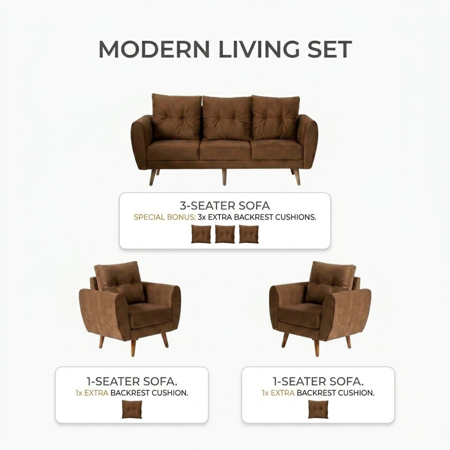 Kinami - Ajeg - Sofa Set 3-1-1 Seater Kobe Anti Cakar / Sofa Untuk Ruang Tamu Minimalis Modern / Kursi Empuk dan Santai Gaya Japandi - gambar 5