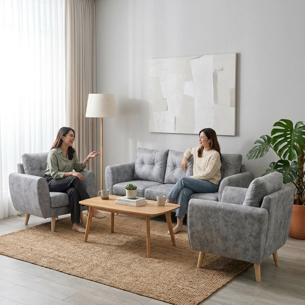Kinami - Ajeg - Sofa Set 3-1-1 Seater Kobe Anti Cakar / Sofa Untuk Ruang Tamu Minimalis Modern / Kursi Empuk dan Santai Gaya Japandi - gambar 6