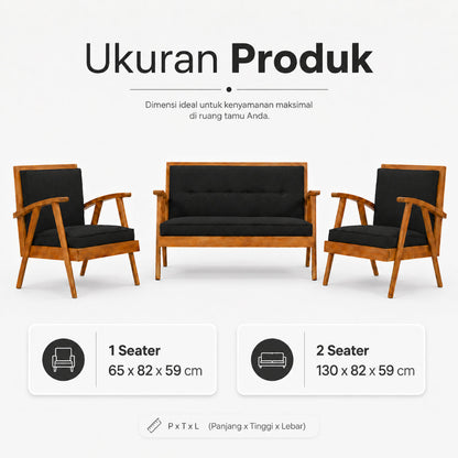Kagumi - Ajeg - Kursi Teras Jengki 2-1-1 Seater Desain Retro / Kursi Set Kayu Jengki Dudukan Empuk Untuk Ruang Tamu Minimalis - gambar 7