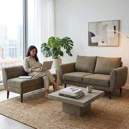 Kinami - Ajeg - Sofa 2 Seater Sudut Kobe Variasi Anti Cakar / Sofa 2 Dudukan Selonjoran dan Lesehan Minimalis Modern / Kursi Empuk Ruang Tamu Aesthetic Gaya Japandi Minimalis Modern Empuk dan Santai Untuk 2 Orang - gambar 2