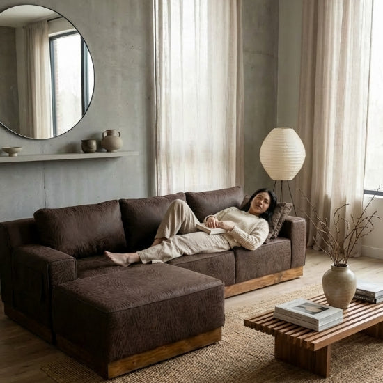 Kinami - Ajeg - Sofa 3 Seater Sudut Shizu Anti Cakar / Sofa 3 Dudukan Selonjoran & Lesehan Minimalis Modern / Kursi Empuk Ruang Tamu Aesthetic Gaya Japandi Minimalis Modern Empuk dan Santai Untuk 3 Orang  Waktunya bikin rumah makin aesthetic ala Pinterest