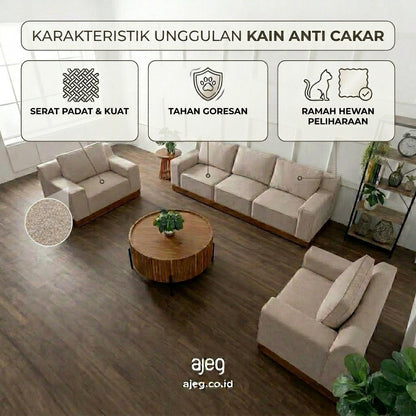 Kinami - Ajeg - Sofa Set 3-1-1 Seater Shizu Anti Cakar / Sofa Untuk Ruang Tamu Minimalis Modern / Kursi Empuk dan Santai Gaya Japandi - gambar 7