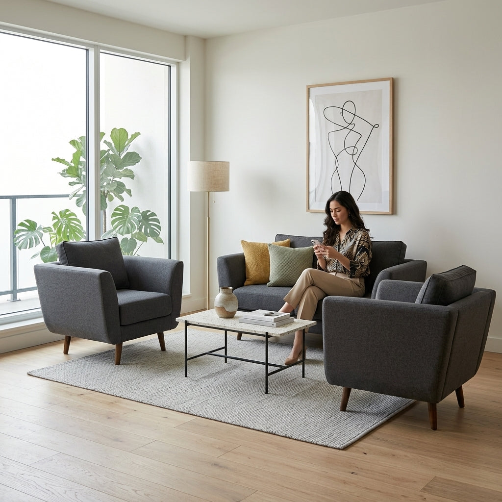 Kinami - Ajeg - Sofa Set 2-1-1 Seater Aiko Anti Cakar / Sofa Minimalis Modern Empuk dan Santai Gaya Japandi - gambar 5