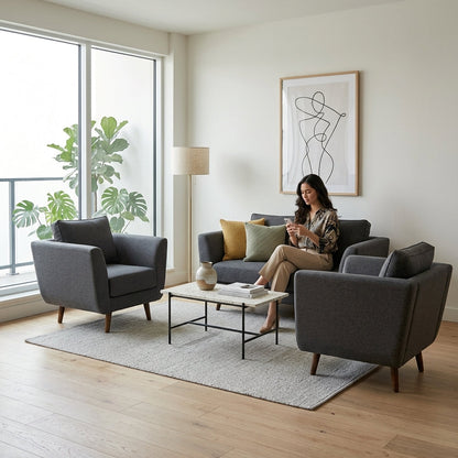 Kinami - Ajeg - Sofa Set 2-1-1 Seater Aiko Anti Cakar / Sofa Minimalis Modern Empuk dan Santai Gaya Japandi - gambar 5