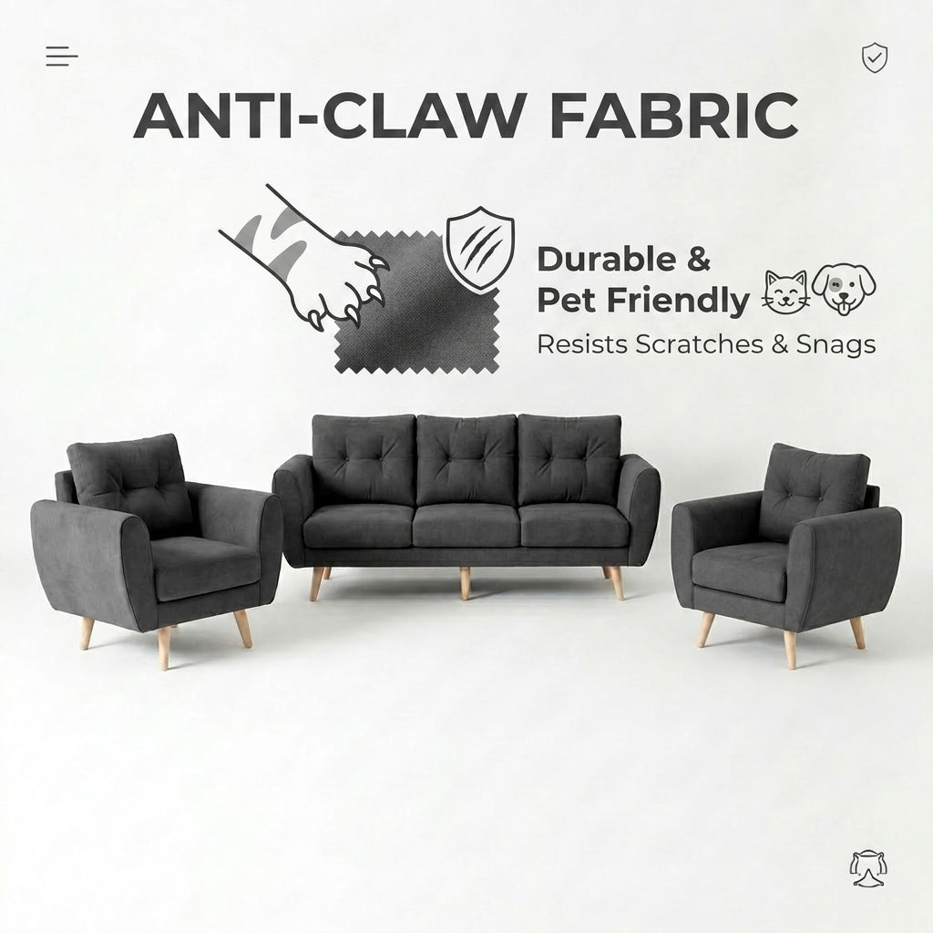 Kinami - Ajeg - Sofa Set 3-1-1 Seater Kobe Anti Cakar / Sofa Untuk Ruang Tamu Minimalis Modern / Kursi Empuk dan Santai Gaya Japandi - gambar 7