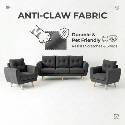 Kinami - Ajeg - Sofa Set 3-1-1 Seater Kobe Anti Cakar / Sofa Untuk Ruang Tamu Minimalis Modern / Kursi Empuk dan Santai Gaya Japandi - gambar 7