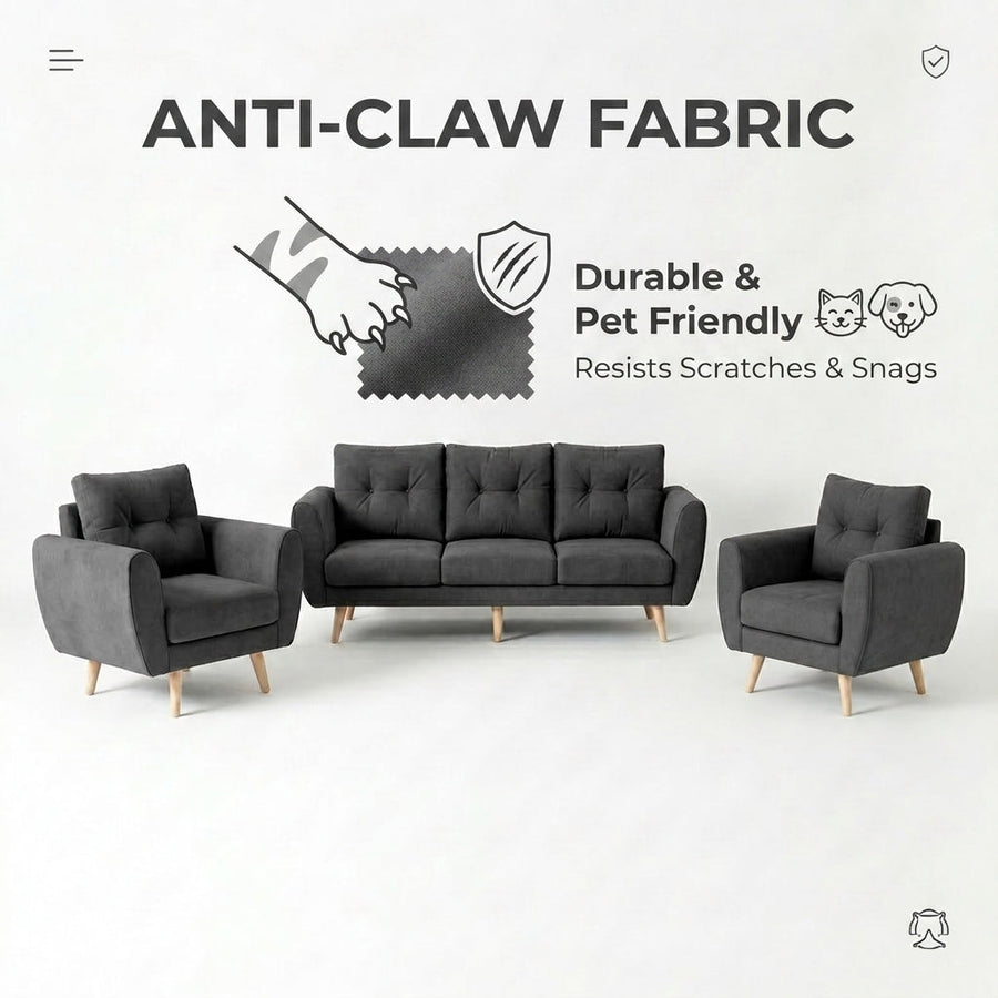 Kinami - Ajeg - Sofa Set 3-1-1 Seater Kobe Anti Cakar / Sofa Untuk Ruang Tamu Minimalis Modern / Kursi Empuk dan Santai Gaya Japandi - gambar 7
