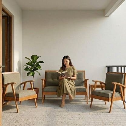 Kagumi - Ajeg - Kursi Teras Jengki 2-1-1 Seater Desain Retro / Kursi Set Kayu Jengki Dudukan Empuk Untuk Ruang Tamu Minimalis - gambar 6