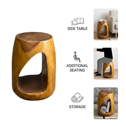 Kinami - Ajeg - Stool Storage Kayu / Kursi Bulat Penyimpanan Multifungsi / Bangku Untuk Tempat Duduk - gambar 2
