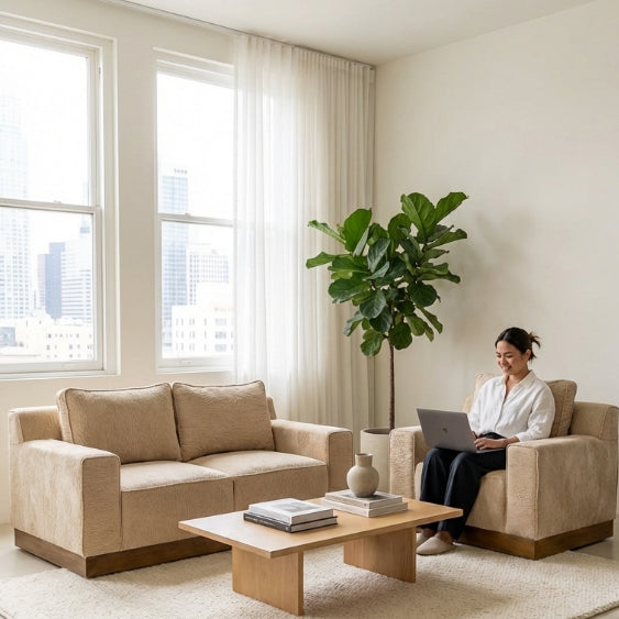 Kinami - Ajeg - Sofa Set 2 dan 1 Seater Shizu Anti Cakar / Sofa 2 dan 1 Dudukan Untuk Ruang Tamu Minimalis Modern / Kursi Empuk dan Santai Gaya Japandi Untuk 2 dan 1 Orang - gambar 5