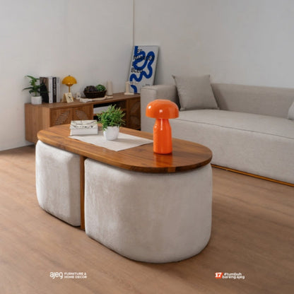 Kagumi - Ajeg - Meja Tamu Kayu Moana / Coffee Table Plus Set Stool Kotak Minimalis - gambar 1