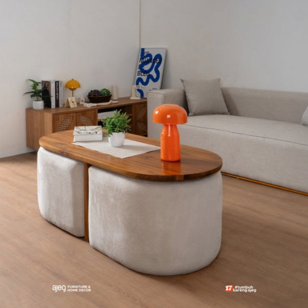 Kagumi - Ajeg - Meja Tamu Kayu Moana / Coffee Table Plus Set Stool Kotak Minimalis - gambar 1